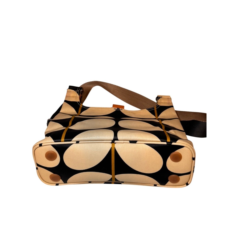 Orla Kiely Giant Oval Stem Canvas Crossbody Shoulder Bag Black Cream Adjustable - Picture 7 of 12